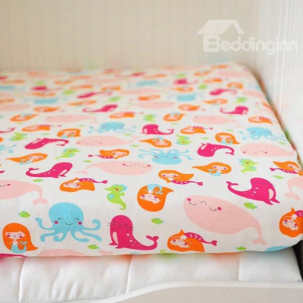 Pretty Pink Mermaid Pattern Baby Crib Fitted Sheet