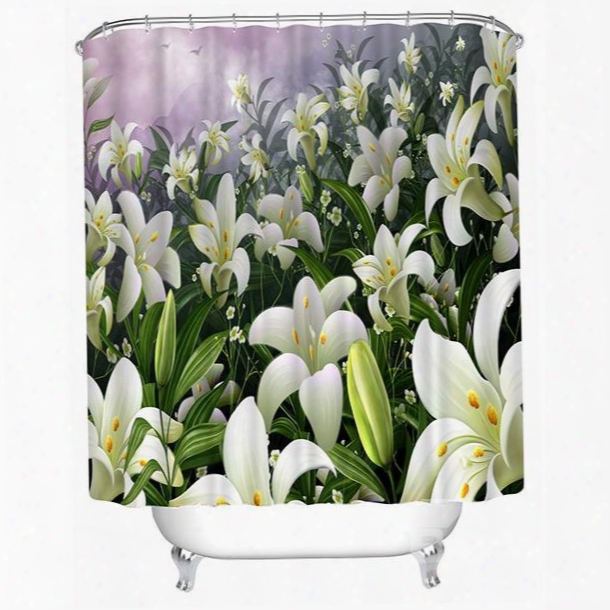 Pretty White Lilies Print 3d Shower Curtain