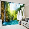 3D Waterfalls and Trees Spectacular Scenery Printed Custom Blackout Living Room Curtain