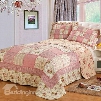 Pink Plaid and Floral Prints Patchwork Cotton 3-Piece Bed in a Bag