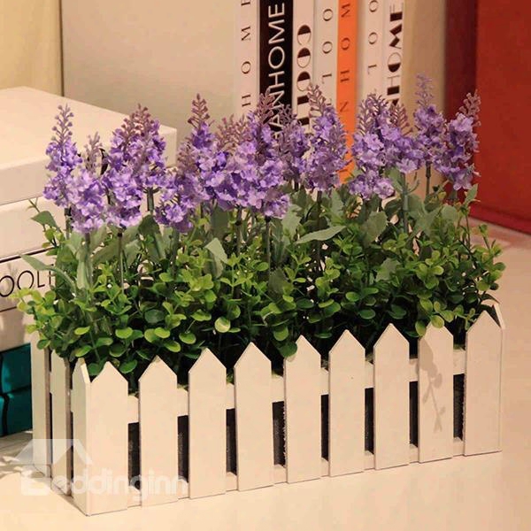 Purple Lavender With Fence Artificial Flowers