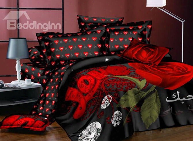 Red Roses And Shining Diamond Printing Polyester 4-piece Duvet Cover Sets