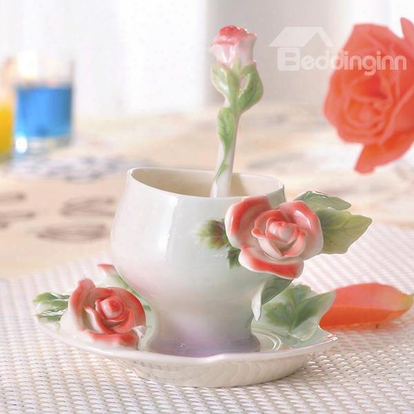 Romantic Ceramic 3d Roses Design Coffee Cup