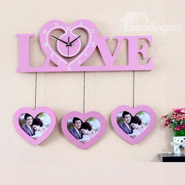 Romntic Heart-shaped Clock And Photo Frames Wall Clock