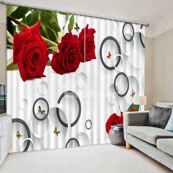 Romantic Red Roses And Circles Custom Creative 3d Curtain For Living Room