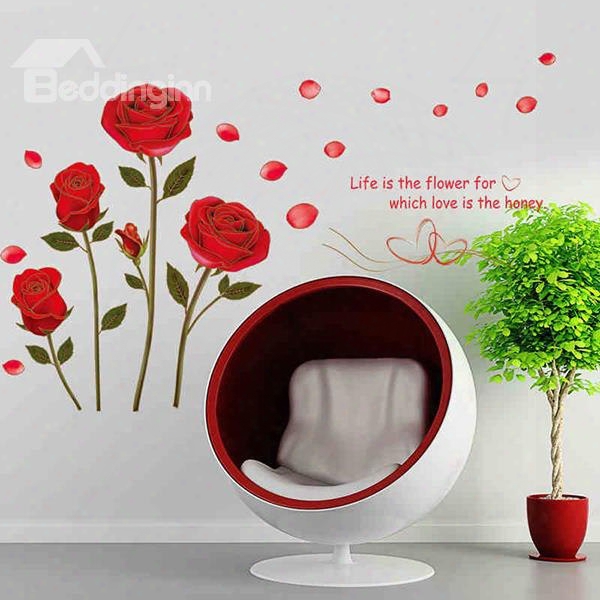 Romantic Roses Wall Stickers For Living Room Decoration