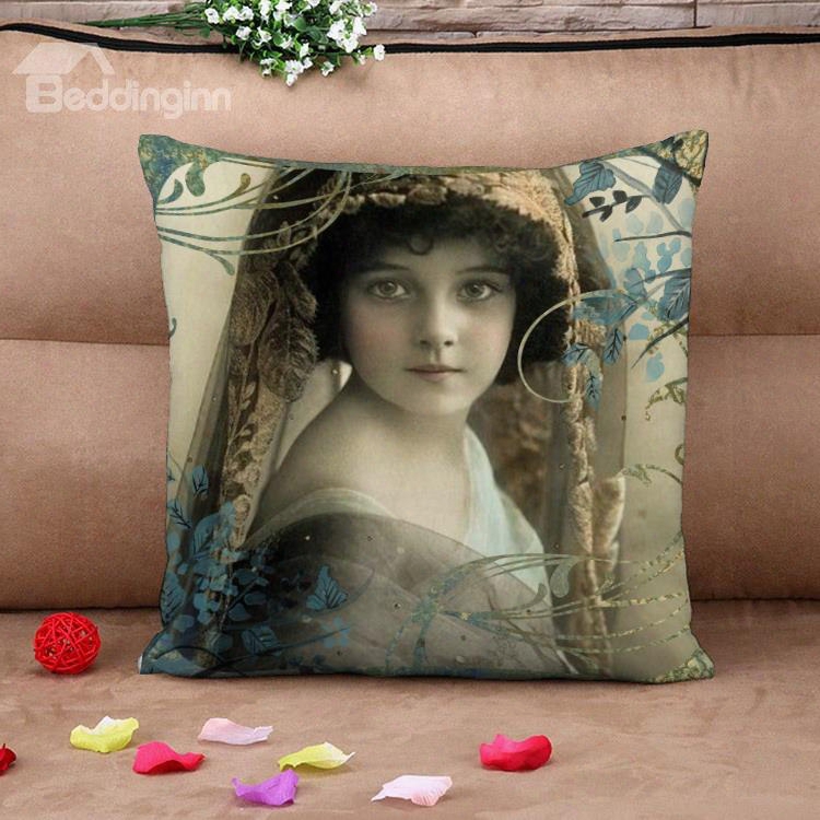 Russian Beautiful Girl Retro Cotton Throw Pillow Case