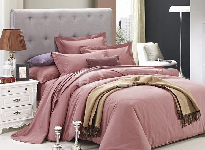 Simple Solid Color Style Pink 4-piece Duvet Cover Sets
