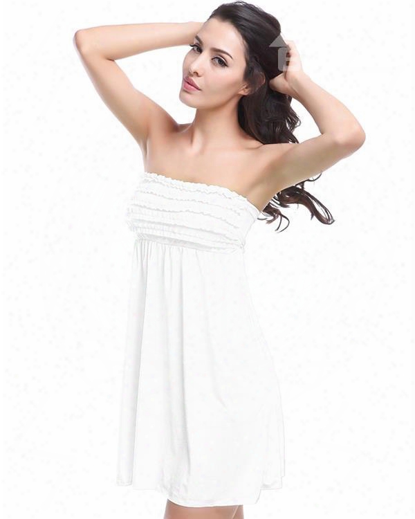Solid Color Fold Monokini Boob Tube Top One-piece Swimwear
