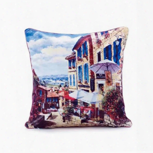 Streetscape Of Small Town Paint Throw Pillow Case