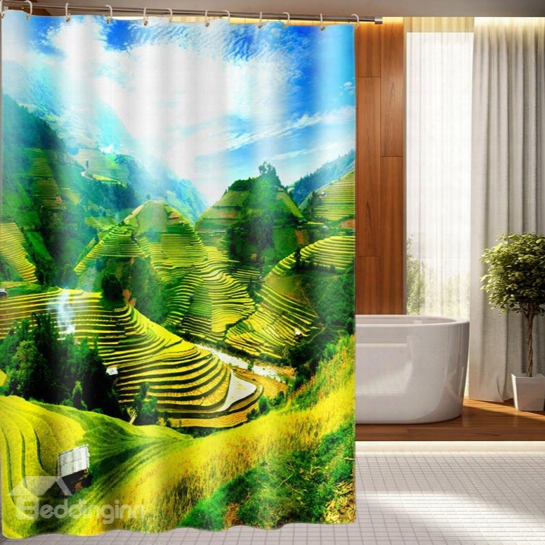Super Beautiful Terrace Scenery Polyester 3d Shower Curtain