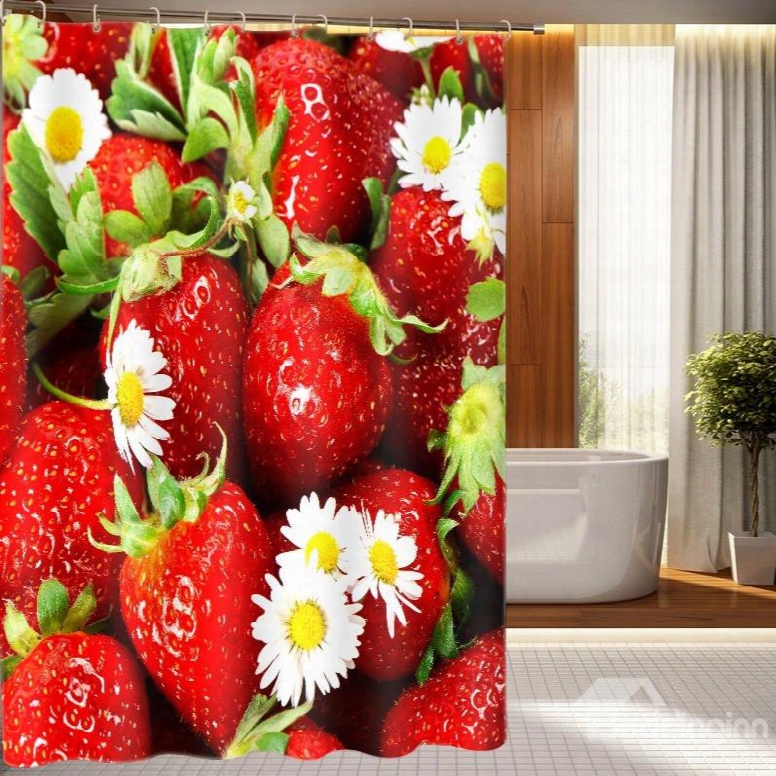 Sweet Cute Strawberry Pattern 100% Polyester 3d Shower Curtain