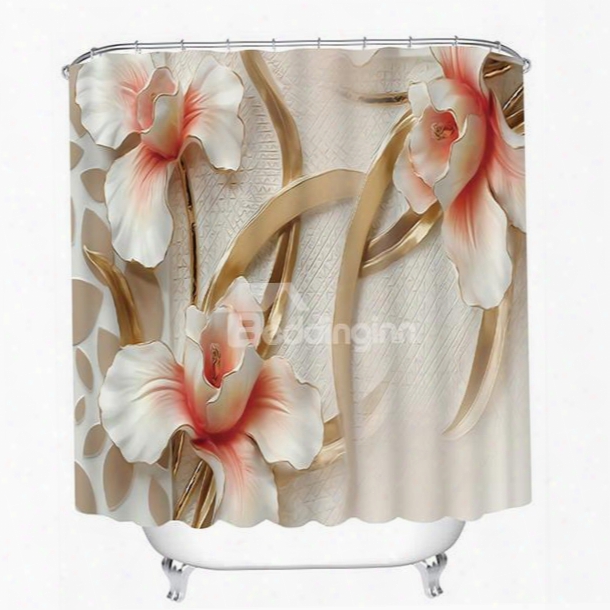 Three Relief Flowers Print 3d Bathroom Shower Curtain