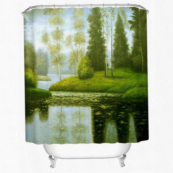 Tranquil Lake View Green Trees Print 3d Shower Curtain