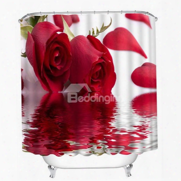 Two Beautiful Red Roses Print 3d Bathroom Shower Curtain