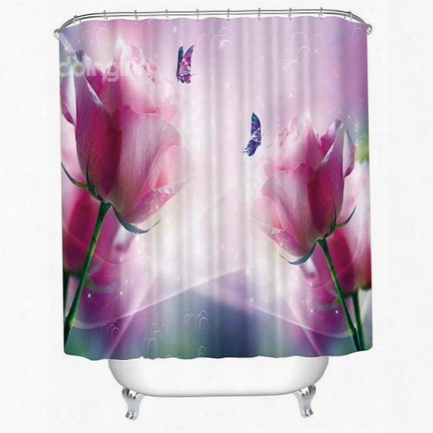 Two Rosa Champagne With Butterfly Print 3d Shower Curtain