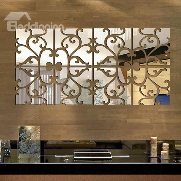 Unique Floral Pattern Removable Mirror 3d Wall Sticker