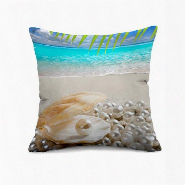 Uniqque Pearl And Shell On Beach Print Throw Pillow Case