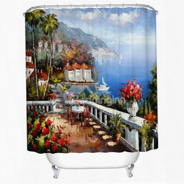 Vigorous Ocean View Villa Print 3d Shower Curtain