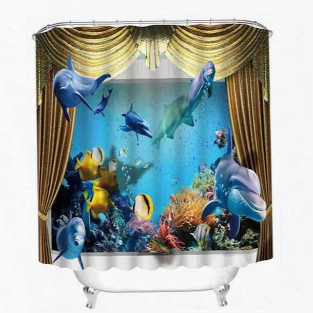 Vivid Great Dolphins Swimming Print 3d Bathroom Shower Curtain 11958846