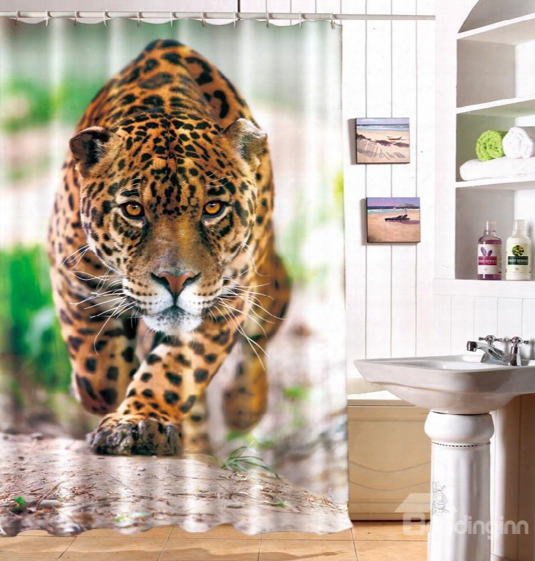 Vivid Special 3d Effect Leopard Image Waterproof Shower Curtain