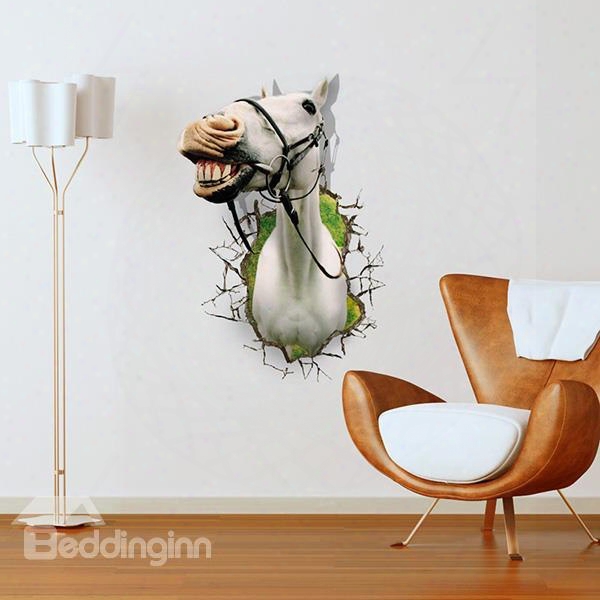 Vivid White Horse Through Wall Hole Removable 3d Wall Sticker