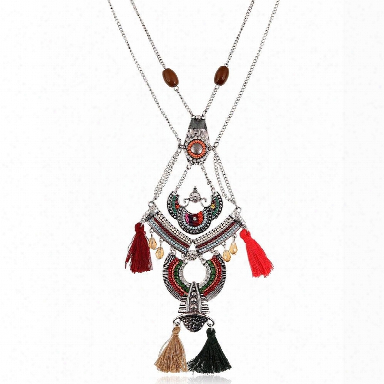 Women' S Vintage National Style Tassel Pendant Necklace