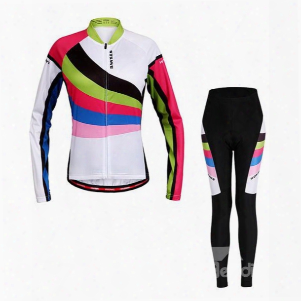 Women's Colorful Strips Pattern Long Sleeve Jersey Whitecycling Clothing