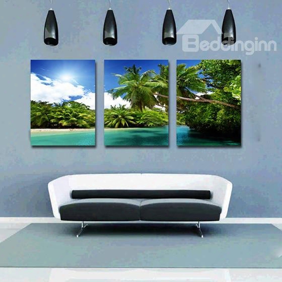 Wonderfuul Coastal Resort And Palm Trees 3-panel Canvas Wall Art Prints