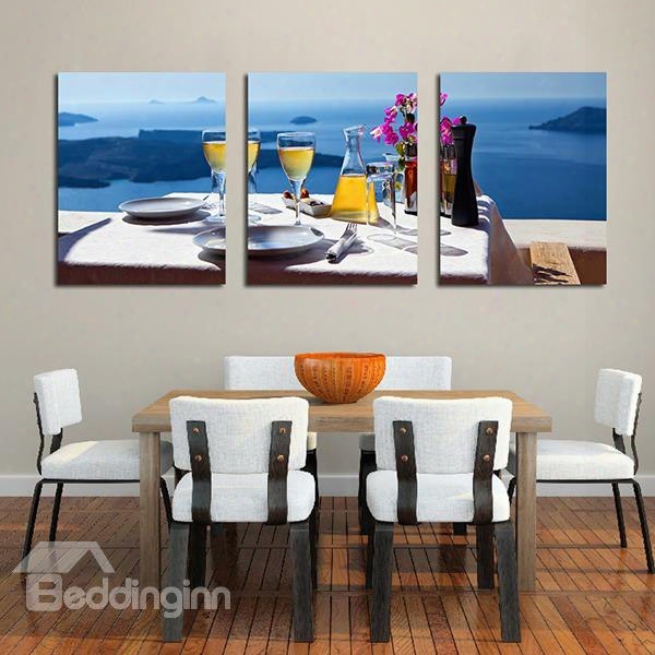 Wonderful Dining At The Seaside 3-panel Canvas Wall Art Prints