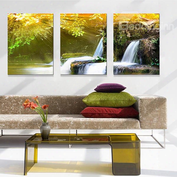 Wonderful Natural Waterfall 3-panel Canvas Wall Art Prints