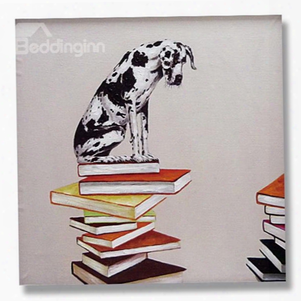 Wonderful Pop Art Dog On Book Ready To Hang Oil Painting