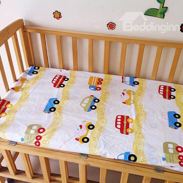 Yellow Cars Pattern 100% Cotton Baby Crib Fitted Sheet