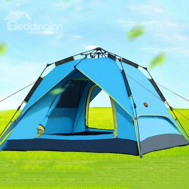 3-4 Person Outdoor Automatic Double Layers Tent With Rainfly Waterproof Square Roof Tent