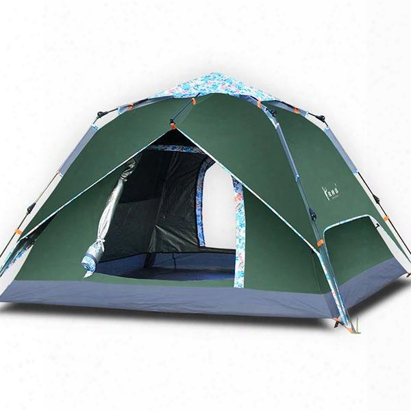 3-4 Person Outdoor Waterproof Double Layers Fiberglass Spinning Automatic Skeletom With Rainfly Tent