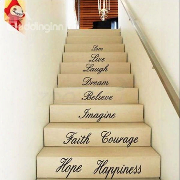 30␔23in Black Inspiring Words Beige Waterproof Wall/stair Sticker