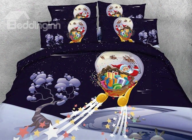 3d Christmas Santa Claus On Sleigh Printed 4-piece Bedding Sets/duvet Covers