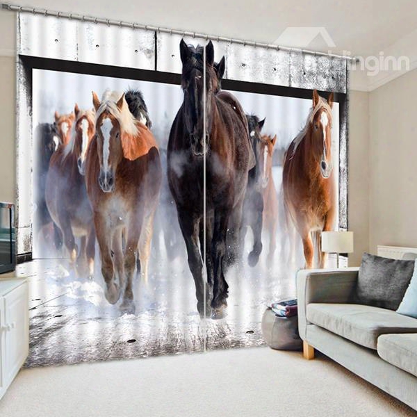 3d Impetuous Horses Printed Thick Polyester Animals Style 2 Panels Blackout Custo Curtain