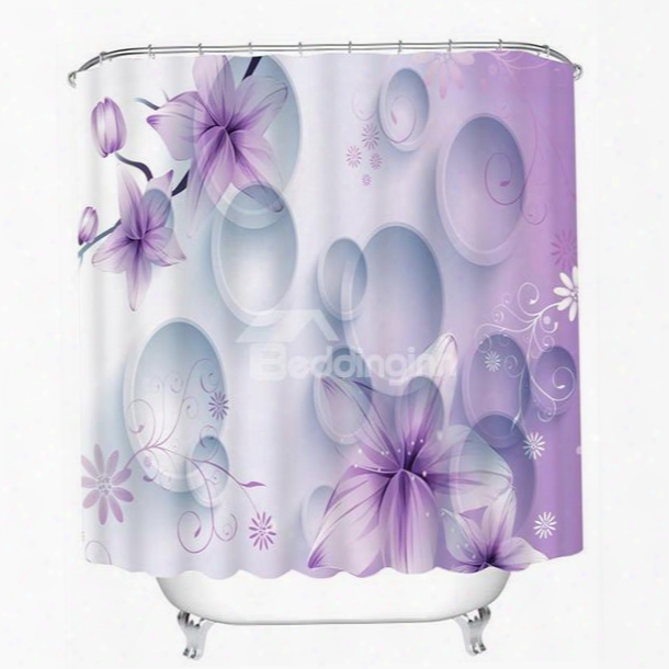 3d Purple Phalaenopsis And Bubbles Printed Light Purple Shower Curtain