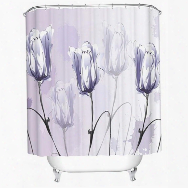 3d Purple Tulips Painting Printed Polyester Shower Curtain