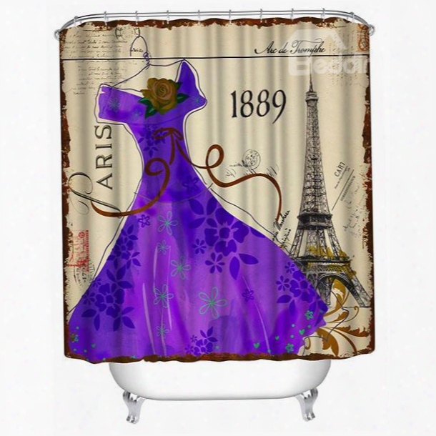 3d Purple Vintage Dress Printed Polyester Shower Curtain