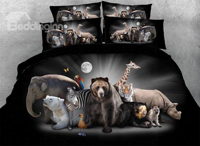 3d Safari Animal Printed 5-piece Comforter Sets