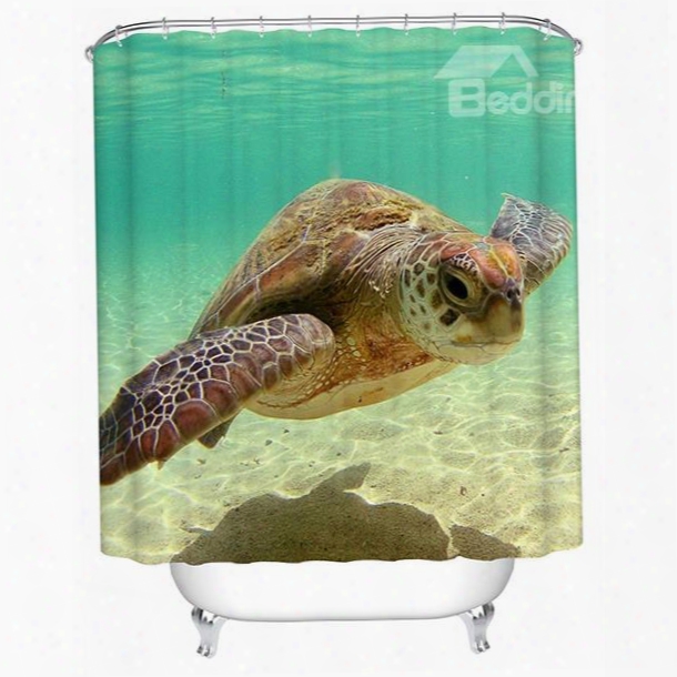 3d Swimming Seat Urtle Printed Polyester Light Blue Bathroom Shower Curtain