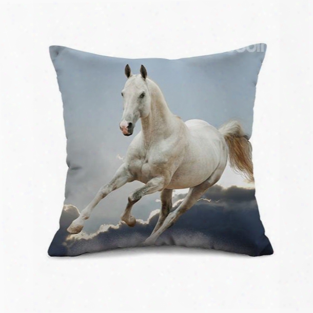 3d White Horse Reactive Printing Throw Pillow Case