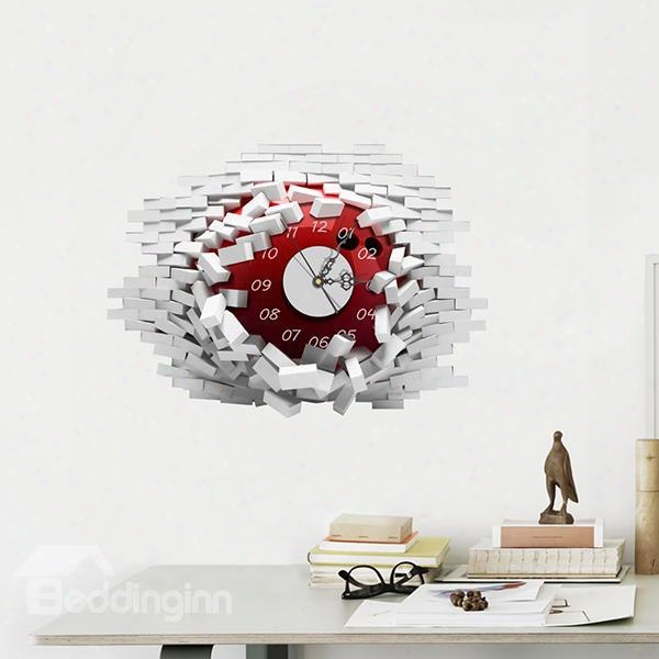 Amazing Brick Wall Hole 3d Sticker Wall Clock