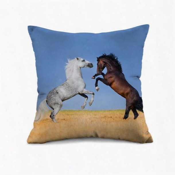 Amazing Lifelike Horses Print Throw Pillow Case