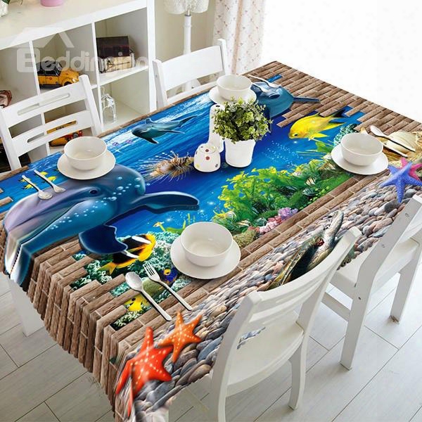Amusing Broken Wall And Dolphin Pattern 3d Tablecloth