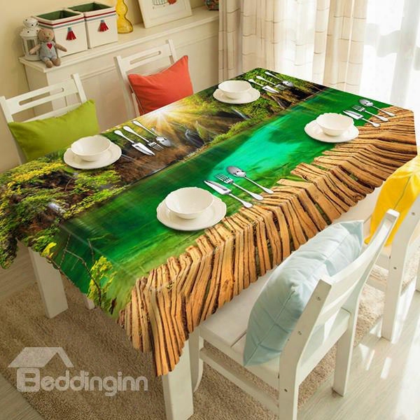 Ardeent Polyester Lake Scenery 3d Tablecloth