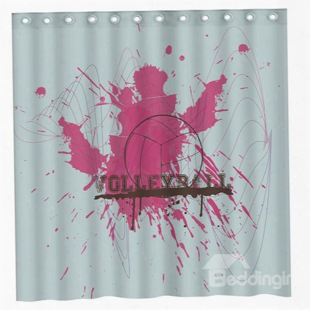 Artistic Red Doodle And Volleyball Print 3d Shower Curtain