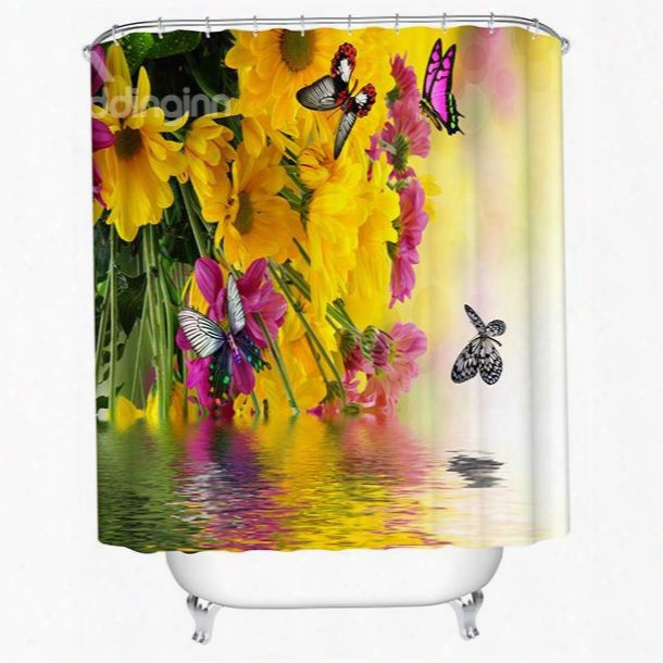 Beautiful Butterfly And Sun Flower Over The Water Printing 3d Shower Curtain